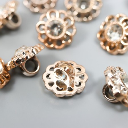 Buttons plastic for creativity on the leg "Flower with Strose" set 15 pcs gold 1.5x1.5 cm-1