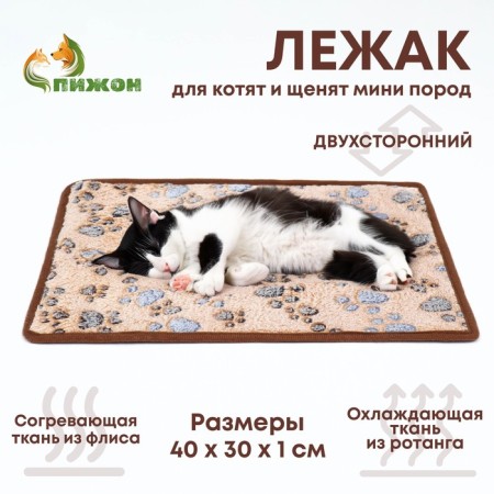 Animal rug, bilateral (fleece+rattan), 40 x 30 cm, beige