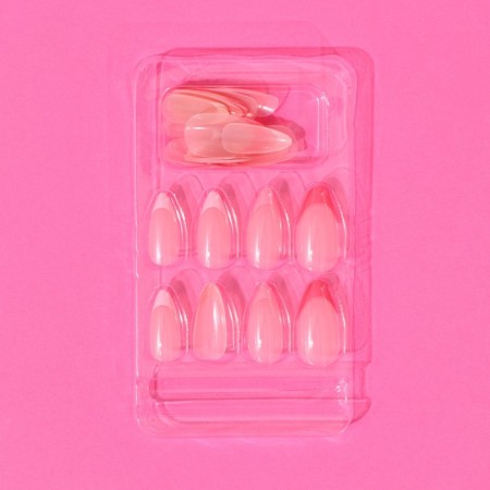 Frolling nails "colored jacket", 24 pcs, adhesive plates, almond shape, glossy pink/white color-3