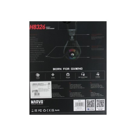 Marvo H8326 headphones, game, full -size, microphone, USB + 2*3.5mm, 1.8 m, RGB, black-8