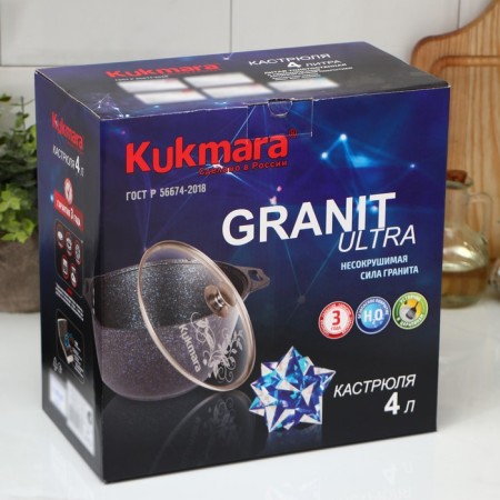 Pan Granit Ultra, 4 l, d = 24 cm, h = 14 cm, glass cover, anti -stick coating-5
