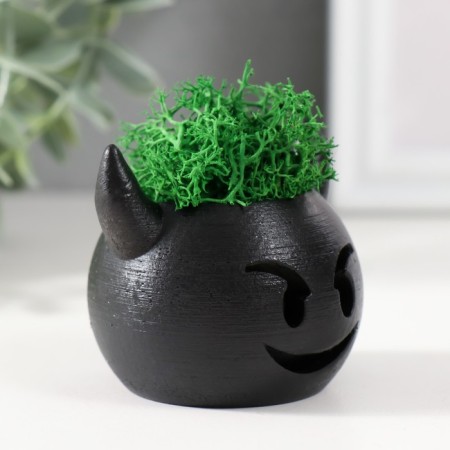 Cashpo concrete "devil" 6.5x6x5.5 cm black with moss (moss green. Stabiliz.)-1