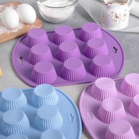 The form for baking the share "Sweets. Circle ", silicone, 27 × 22 × 3 cm, 9 cells (6 × 6 × 3 cm), color mix-5