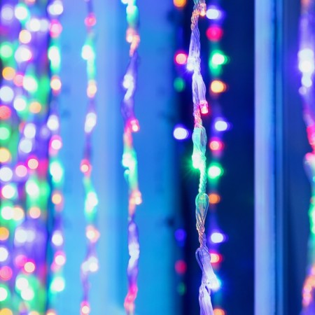 Girland "Waterfall" 2 × 1.5 m, IP44, transparent thread, 400 LED, glow of multi, 8 combinations of modes, 220 V-2