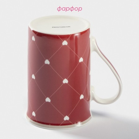Porcelain share mug "Heart", 300 ml, red color-1
