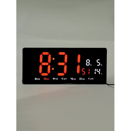 Electronic wall clock, thermometer calendar, 36.2 x 15.5 cm, red numbers 10 x 4.5 cm 1076627-2