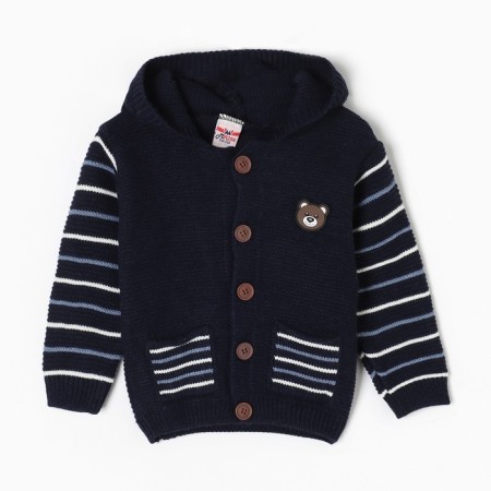 Knitted jumper for a boy, dark blue color, height 98 cm