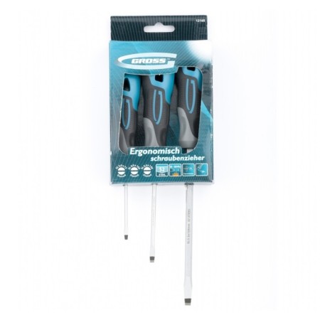 Set of screwdrivers GROSS, SL, 3 pcs., S2, three -component handle