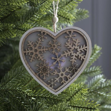Christmas tree toy "Heart in snowflakes", from batteries, glow warm white-1