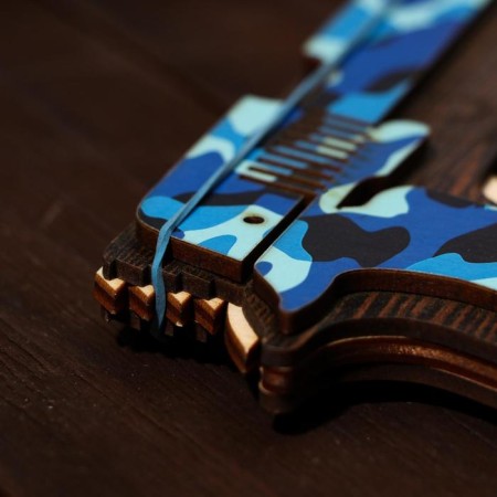 Wooden souvenir "Rezin -shooting, blue camouflage" + 4 elastic bands-3