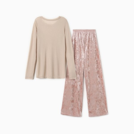Home Home (longshit and trousers) KAFTAN "velvet", 40-42, roses/beige-10