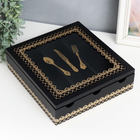 Casket tree with divisions "Dining objects" black with gold 26x24x6.8 cm