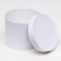 The box is round, white, 25 x 20 cm