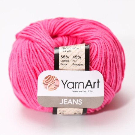 Yarn "Jeans" 55% cotton, 45% acrylic 160m/50g (42 bright pink)-2