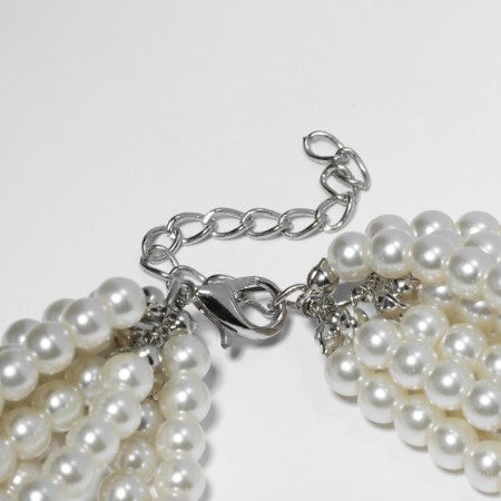 Beads "Pearl cascade", 9 threads, beads No. 6, 14, milk color in silver, 70 cm-1