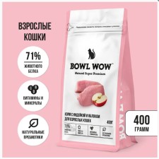 Dry feed Bowl Wow for cats with turkey and apple 400 gr.