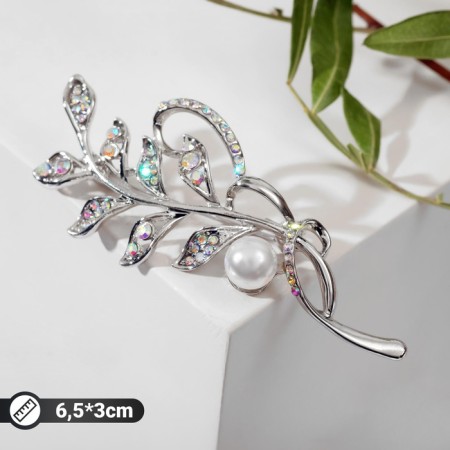 Brooch "Branch" with a pearl, Rainbow color in silver