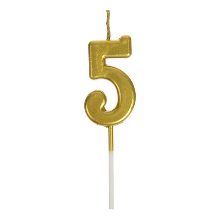 Candle in a cake on a skewer, number 5, gold, 4.5x2.5 cm-2