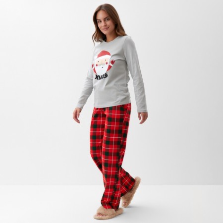 Pajama New Year's Women's KAFTAN "Santa", red/gray color, size 48-50-2