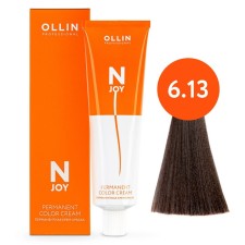 Cream-color hair Permanent Ollin Professional N-Joy, tone 6/13, dark cornflower ash-golden, 100 ml