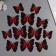 Plastic sticker "Black butterflies with red" double wings set 12 pcs 12 cm, 10 cm 8 cm