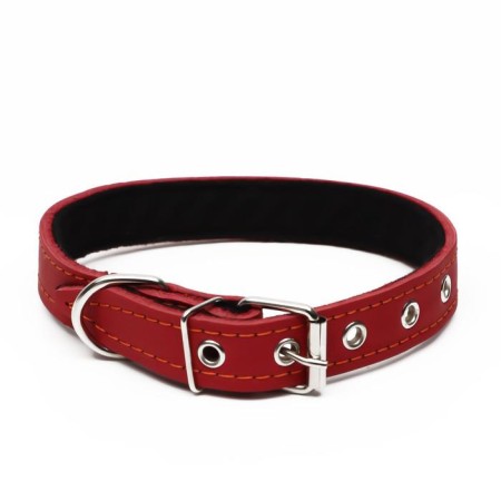 Leather collar on synthetic winterizer, 56 x 2.5 cm, Osh 35-45 cm, red-1