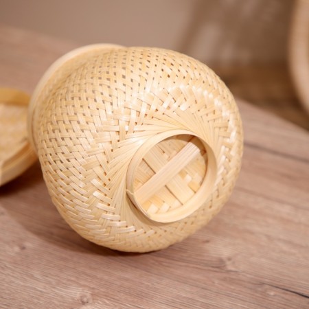 Basket with a lid weaved, from bamboo 20x20x22 cm-4
