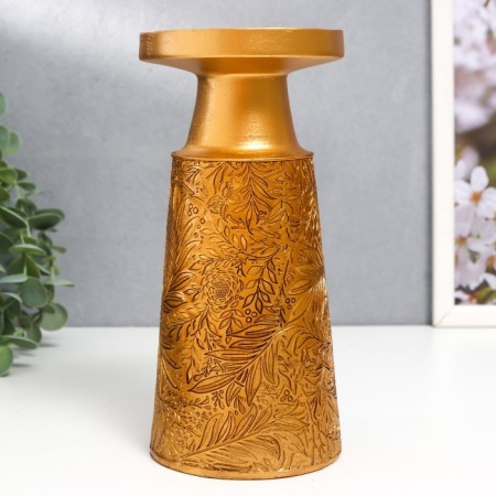 Polystone candlestick for 1 candle "Plant patterns" gold 19.5x9.5x9.5 cm-3