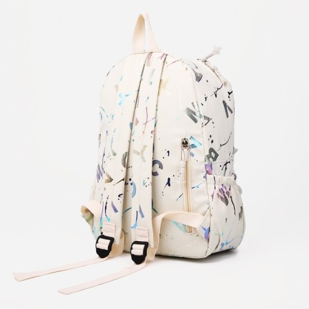 Young backpack from textiles on lightning, 3 pockets, beige color-3