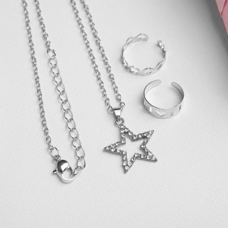 Set "chosen" 3 objects: pendant 40 cm, 2 rings, star, white color in silver