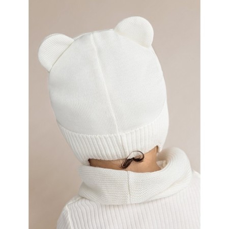 A cap on ties with ears children's Amarobaby Pure Love Bear, with a lining, size 38-40 cm, dairy color-5