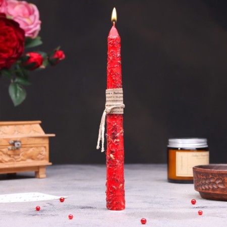 Magic candle "love magic" with grass, red, 20cm