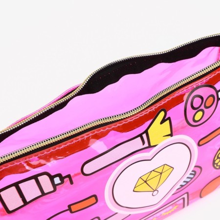 Cosmetic bag with a handle, raspberry color-2