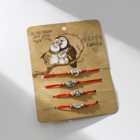 Bracelet-reinforcing “red thread” Happy Family love each other, set 4 pcs., Color silver, D = 5.5 cm-1