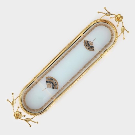 Fan -45 × 13 × 6 cm standing stand stand, gold metal color-1