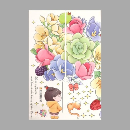 Sticker of plastic interior color "Girl with a cat and a bouquet" 2 sheets 30x90 cm