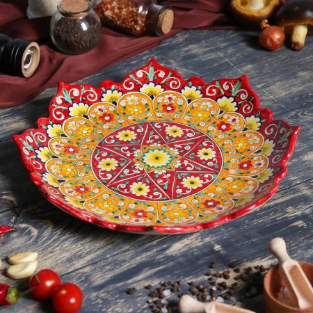 Largan Rishtan ceramics "Flowers", 32 cm, red, corrugated