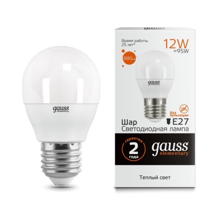 LED LED ELEMENTARY 12W ball 3000K TEP. Bel. E27 880LM GAUSS 53212