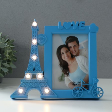 Photo frame with backlight "Eiffel Tower" Plastic, 10x15 cm, col. blue