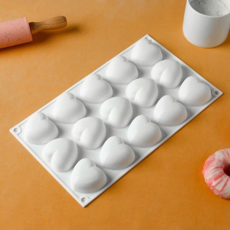 Form for mousse desserts and baking konfinetta “hearts”, 29.8 × 17.3 × 2.5 cm, 15 cells (5 × 4.6 cm), white color-2