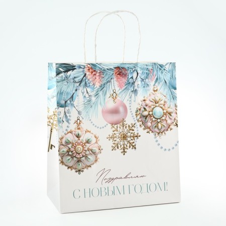 New Year's gift package "Happy New Year", white craft, 22 x 25 x 12 cm, new year-1