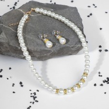 Set 2 objects: earrings, Antoinette necklace and a number of beads, white color in gold, 40 cm