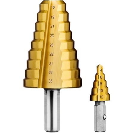 Castster drill 29673-4-35, stepped, 2-modular, p6M5, coating NIT, D = 4-12/16-35-1