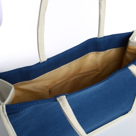 Beach bag without fastening, milk/blue color-2