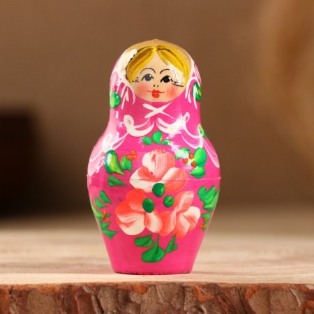 Nesting doll "rose", pink dress, 5 puppet, 10 cm-2