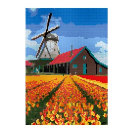 Diamond mosaic "Mill over the tulip field", Poln. Filling 21 × 30 cm