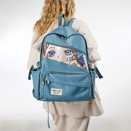 School backpack from textiles with a zipper, 6 pockets, blue color-6