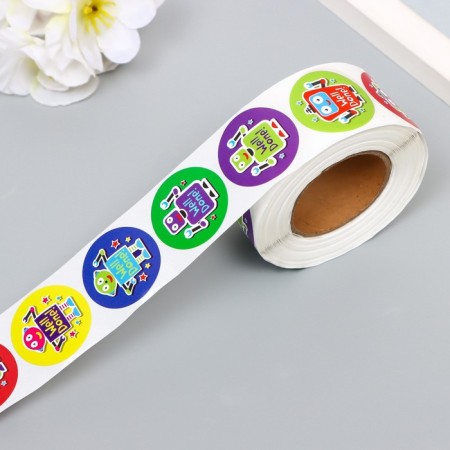 Stick Paper "Smiling robots" d = 2.5 cm 500 pcs in a rolon 3x6x6 cm-4