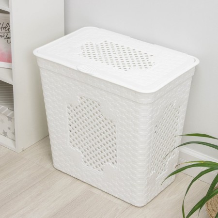 Besnaya basket with a lid "Lux braid", 85 l, 58 × 39 × 57 cm, white color-4
