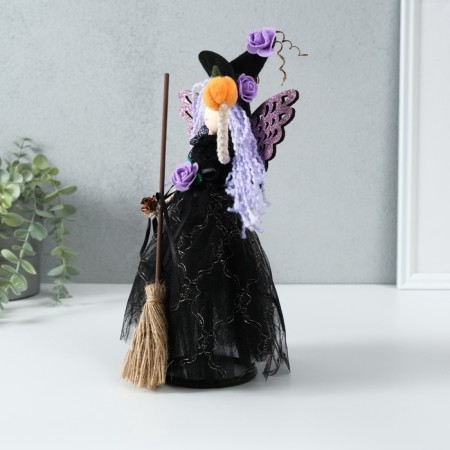 Interior doll "Witch in a black dress with lilac hair" 8.5x16x30 cm-2